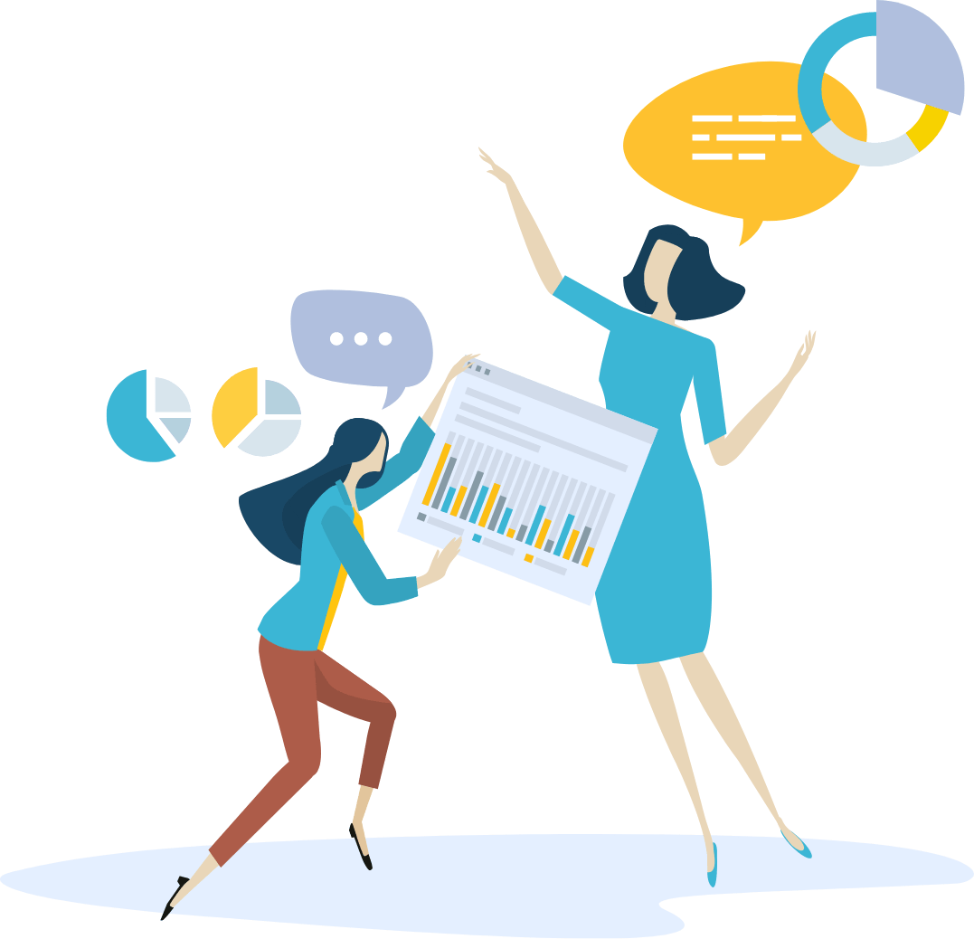 2 women characters holding charts