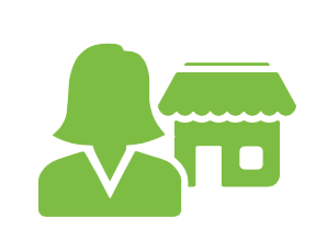 Pictogramme d'une femme devant un magasin