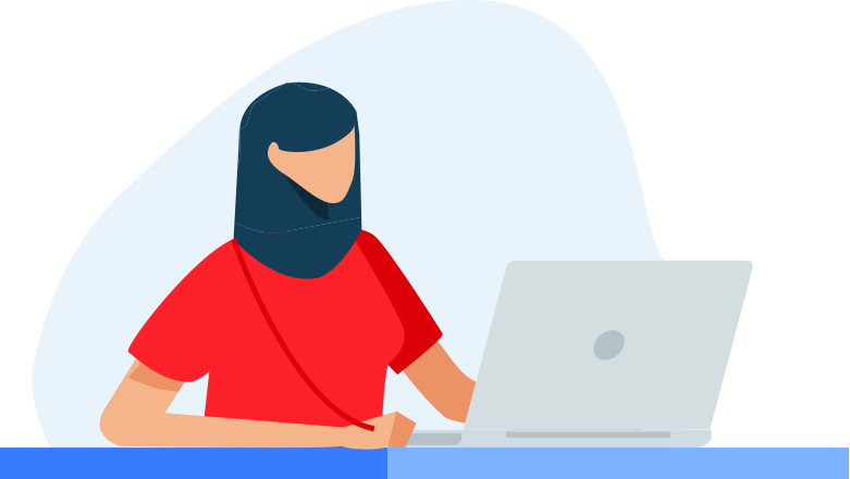 Illustration d'une femme assise à l'ordinateur