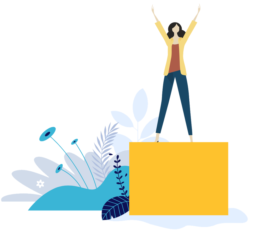 Illustration d'une femme au sommet avec les bras en l'air