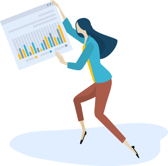 Illustration d'une femme tenant un graphique financier